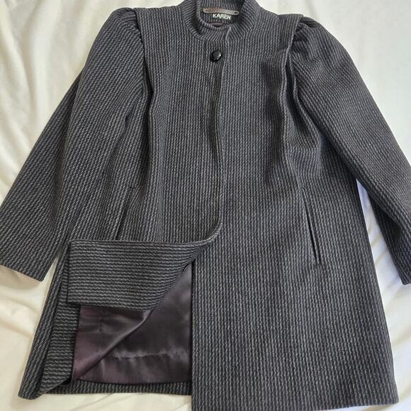 Vintage Karen Womens Wool Cashmere Peacoat Size Medium Black Gray 80s Whimsigoth - Picture 6 of 13